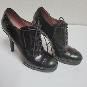 Derek Lam Lace Up  Black Green Oxford Heels Studded Platform Pumps Size 37 6.5